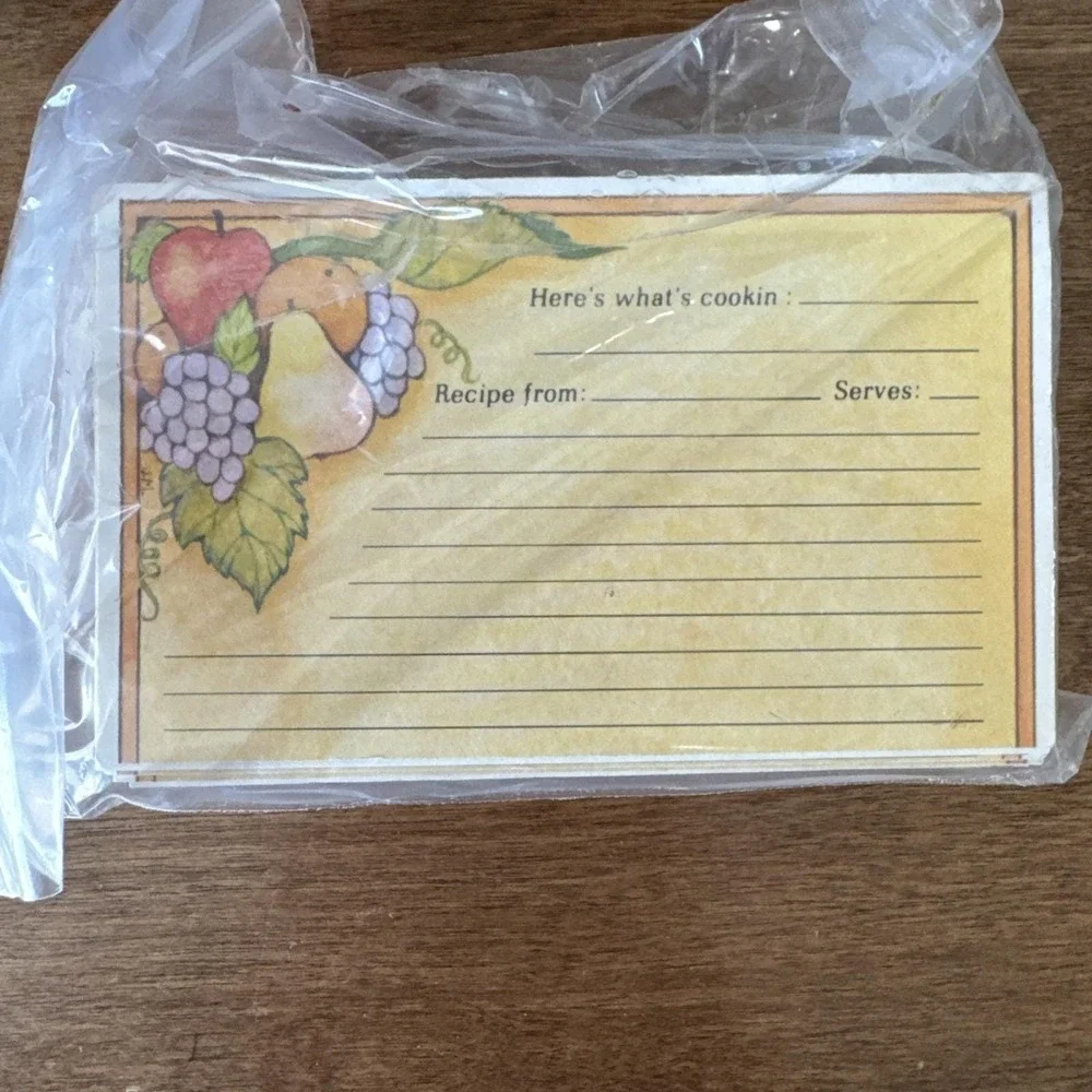Vtg Wooden MCM Country Farmhouse 3 Section Divided Card File Recipe Box w Cards